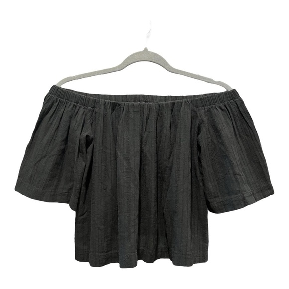 REFORMATION Tomato Off Shoulder Linen Top Crop Blouse Black Womens Size XS - Picture 2 of 12